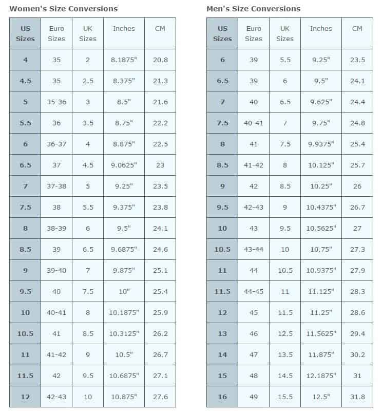 Boot Sizing Information Ar