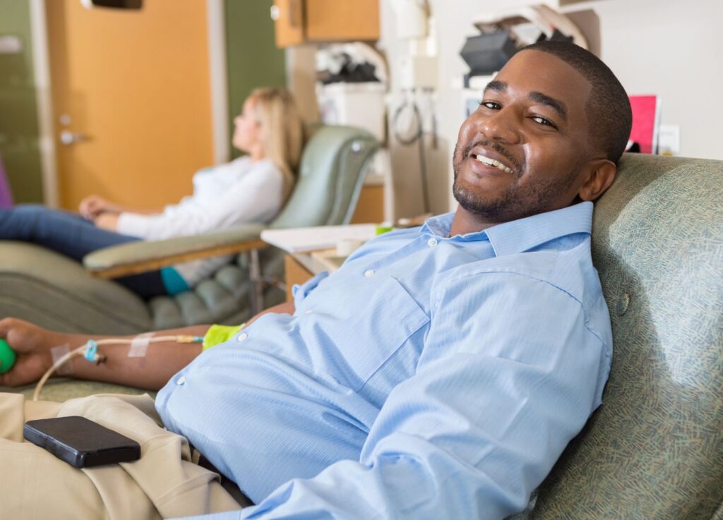 Donate blood at the men's health expo